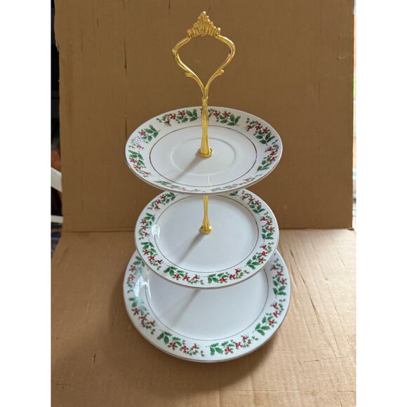 Vintage Christmas Charm Delight Holiday Harmany by Gibson 3 Tier Dessert Tray - Picture 5 of 5